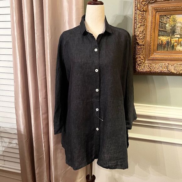$595Women's Eleventy Oversize Button Front Linen Top Blouse Shirt EU 44 / US 8